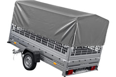 Remorque voiture 264 x 150 UNITRAILER GARDEN 265 KIPP avec ridelles grillagées, arceau H-800 et bâche grise