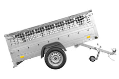 Remorque grand volume 230 x 125 avec bâche plate, ridelles grillagées, roue jockey et tiges de support bâche – Garden Trailer 230 KIPP