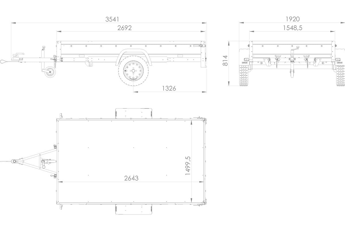 Remorque voiture 264 x 150 UNITRAILER GARDEN 265 KIPP avec ridelles grillagées, arceau H-800 et bâche bleue