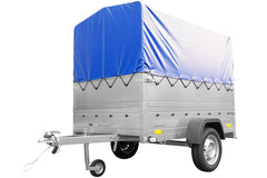 Remorque simple essieu 200 x 125 avec bâche haute, arceau, rehausses de ridelles et roue jockey – Garden Trailer 201 KIPP