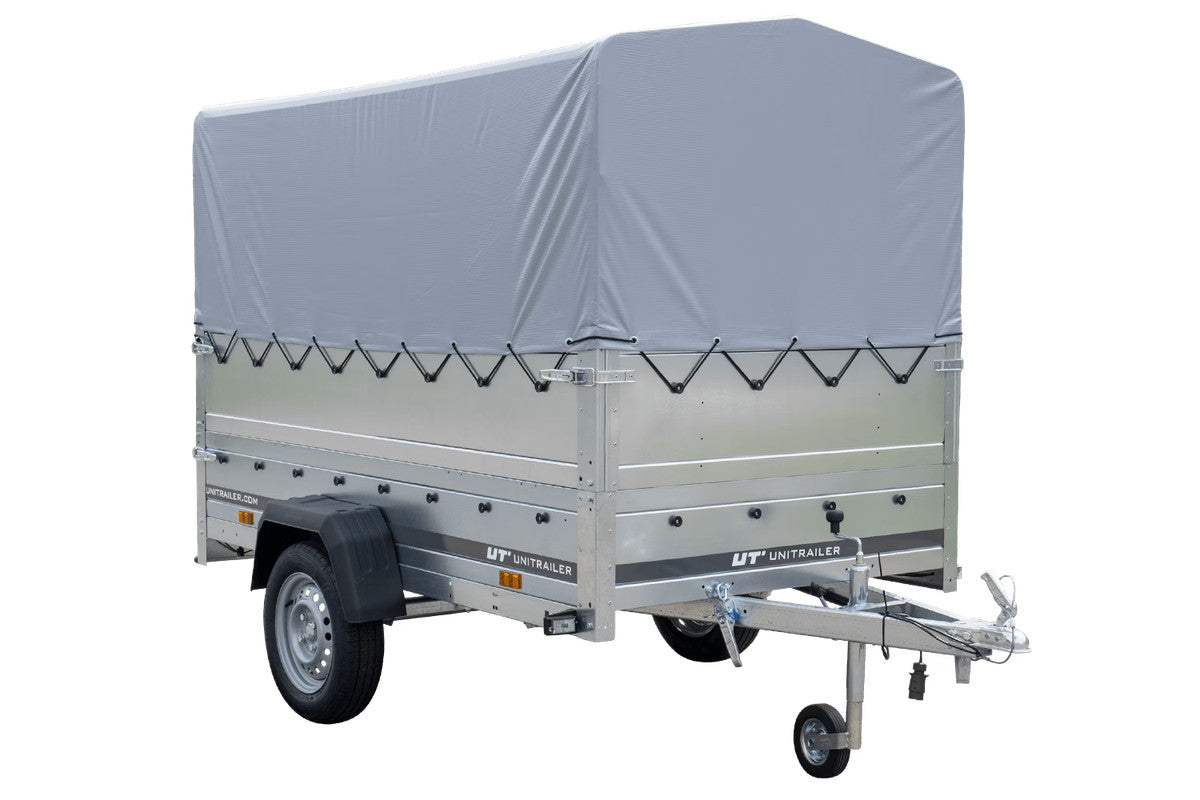 Remorque haute avec rehausses de ridelles et bâche haute – 2,30 x 1,25 m – Garden Trailer 230 KIPP