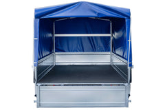 Remorque voiture longue GARDEN TRAILER 264 KIPP avec roue jockey et bâche bleue