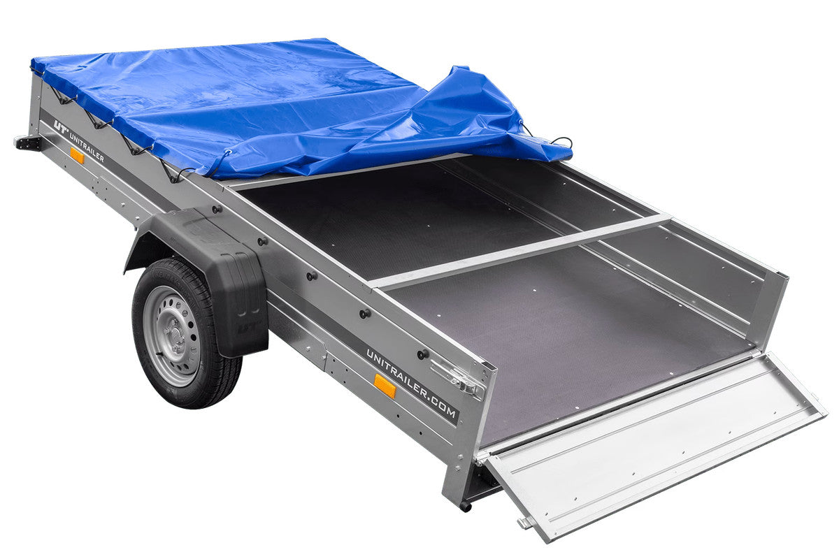 Remorque à un essieu 264 x 150 UNITRAILER GARDEN 265 KIPP avec châssis H-0 et bâche bleue