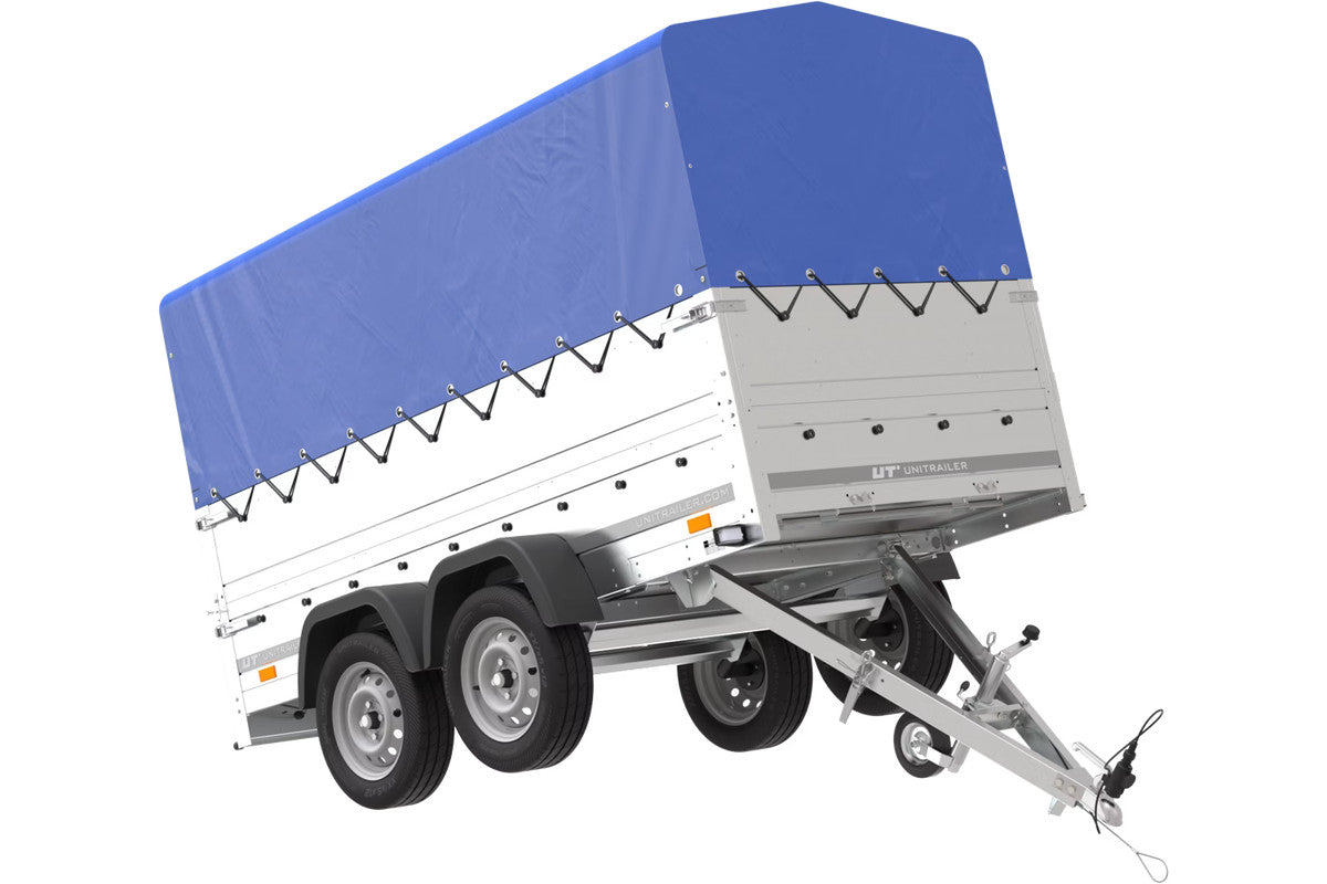 Remorque voiture à deux essieux UNITRAILER GARDEN TRAILER 264/2 KIPP avec rehausses de ridelles, bâche haute, arceau