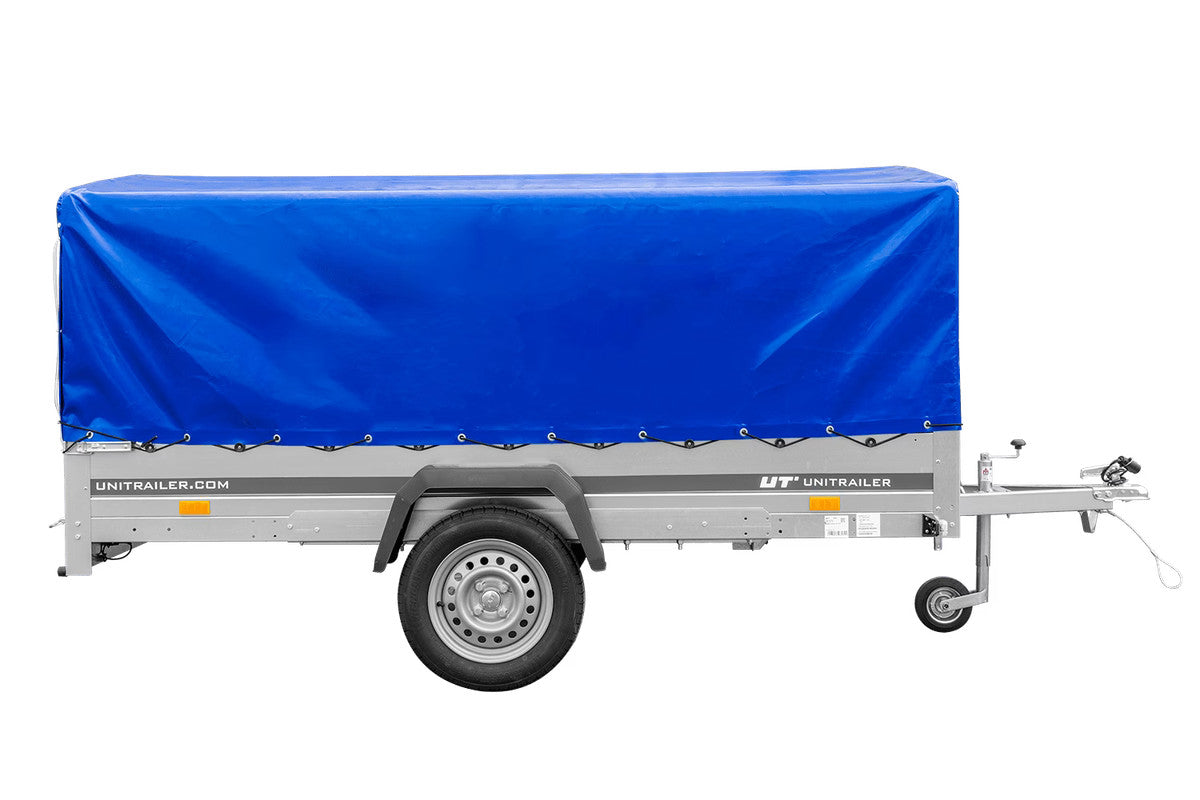 Remorque à un essieu 264 x 150 UNITRAILER GARDEN 265 KIPP avec arceau H-800 et bâche bleue