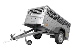 Remorque grillagée 200 x 106 avec bâche plate grise, tiges de support bâche, ridelles grillagées et roue jockey – Garden Trailer 200 KIPP
