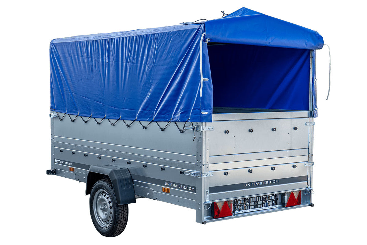 REMORQUE 264 KIPP AVEC ROUE JOCKEY, CÔTÉS RIDELLES SUPPLÉMENTAIRES, CHÂSSIS H-800 ET BACHE BLEUE