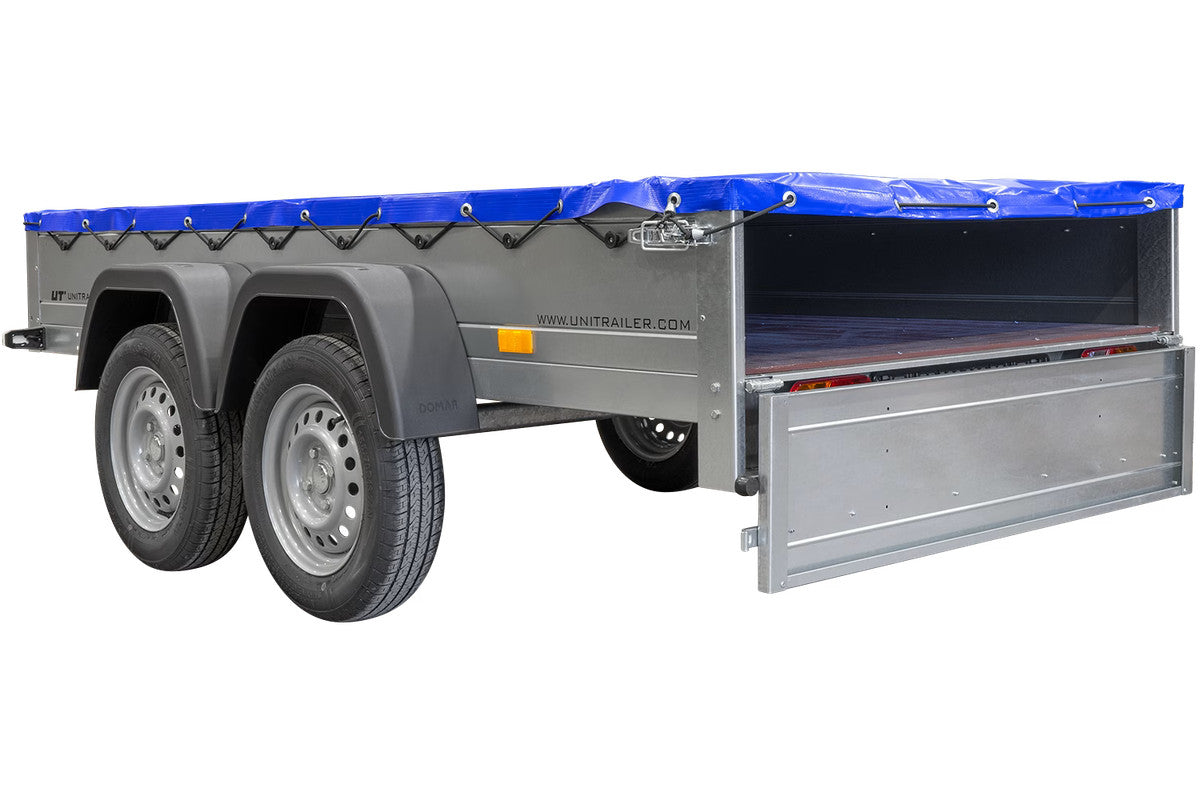 Remorque UNITRAILER 264/2 KIPP AVEC ROUE JOCKEY, TIGES DE SUPPORT ET BÂCHE PLATE BLEUE