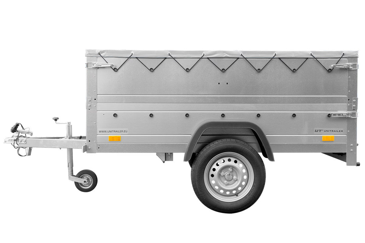 Remorque neuve 200 x 106 avec bâche plate, rehausses de ridelles et roue jockey – Garden Trailer 200 KIPP