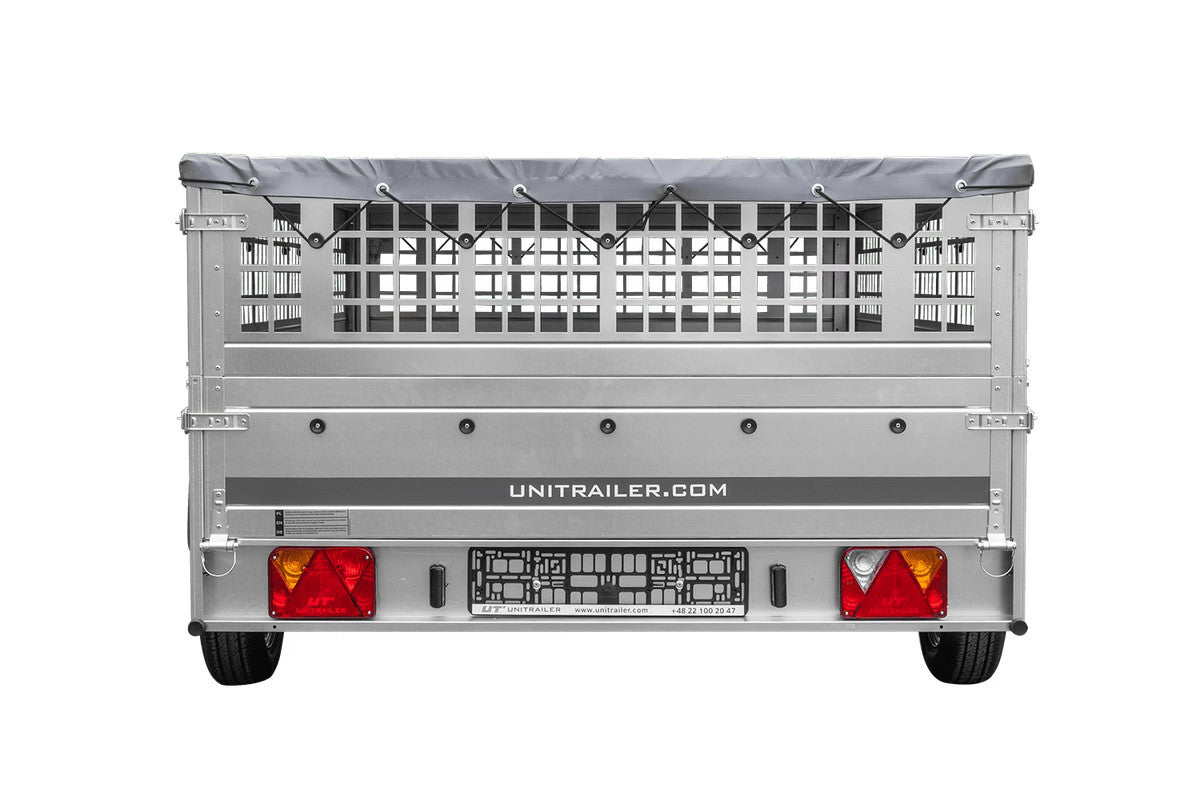 Remorque légère 264 x 150 UNITRAILER GARDEN 265 KIPP avec ridelles grillagées, châssis H-0 et bâche grise