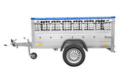 Remorque grillagée 200 x 106 avec bâche plate bleue, ridelles grillagées et roue jockey – Garden Trailer 200 KIPP