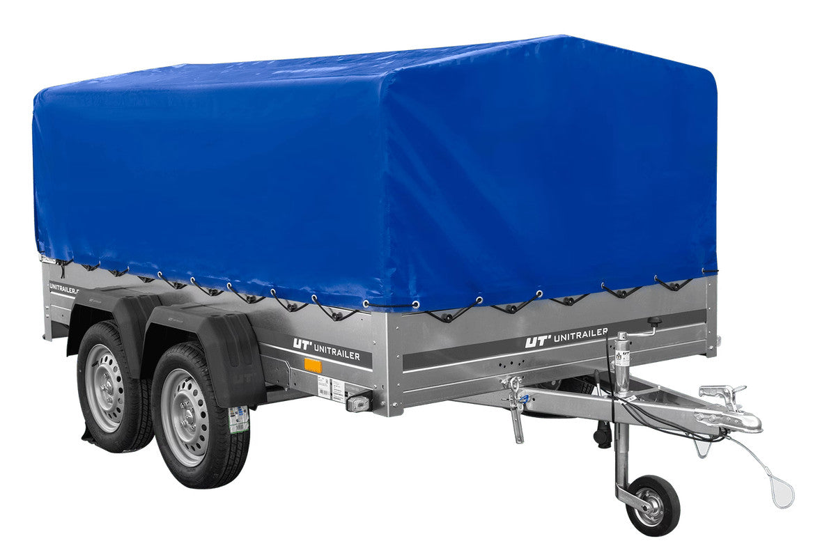 Remorque à deux essieux 264 x 150 UNITRAILER GARDEN 265/2 KIPP avec châssis H-800 et bâche bleue