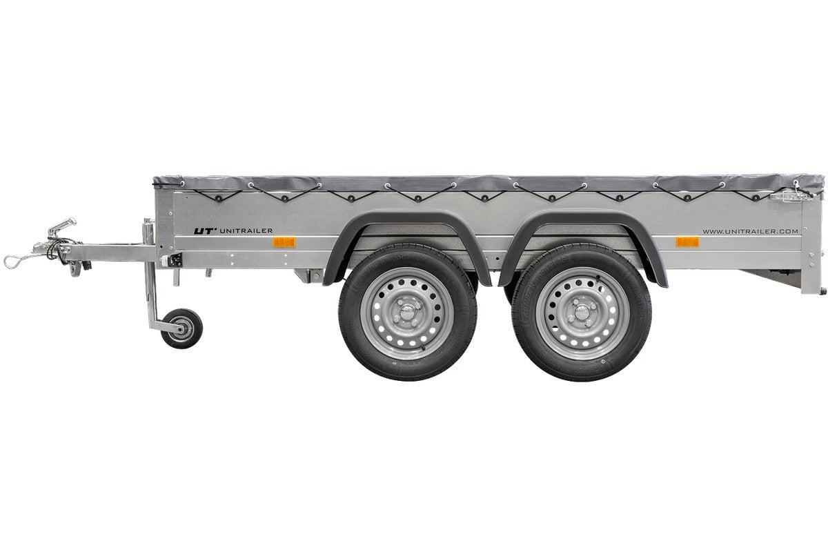 REMORQUE UNITRAILER 264/2 KIPP AVEC ROUE JOCKEY, TIGE DE SUPPORT DE BÂCHE ET BÂCHE PLATE GRISE