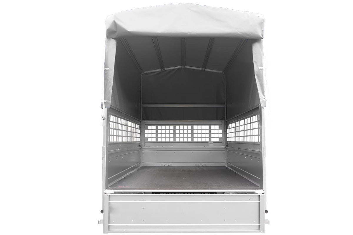 Remorque pour permis B Garden Trailer 201 KIPP 500 kg 200 x 125 cm [avec rehausses grillagées, bâche haute, arceau et roue jockey]