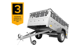 Remorque grillagée 200 x 125 avec bâche plate grise, tiges de support bâche, ridelles grillagées et roue jockey – Garden Trailer 201 KIPP
