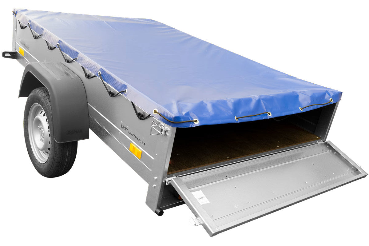 Remorque galvanisée 200 x 125 cm Garden Trailer 201 KIPP [avec roue jockey, bâche plate bleue et tiges de support pour la bâche plate]