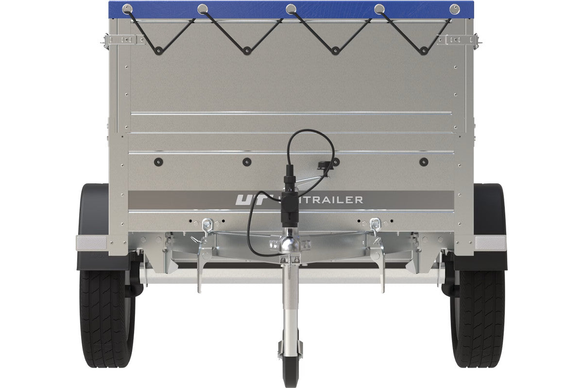 Remorque Garden Trailer 200 Kipp avec roue jockey, rehausses, châssis H-0 et bâche bleue