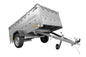Remorque grand volume 230 x 125 avec bâche plate grise, tiges de support bâche, rehausses de ridelles et roue jockey – Garden Trailer 230 KIPP