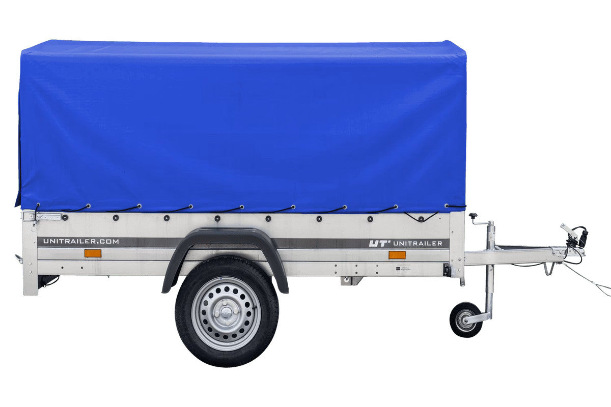Remorque routière avec bâche haute bleue, arceau H-800 et roue jockey 230 x 125 Garden Trailer 230 KIPP