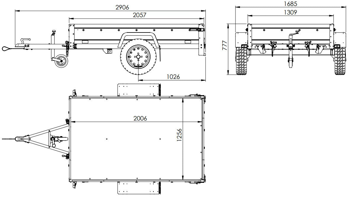 Remorque de voiture Garden Trailer 201 KIPP 500 kg 200 x 125 cm [avec rehausses de ridelles et roue jockey]