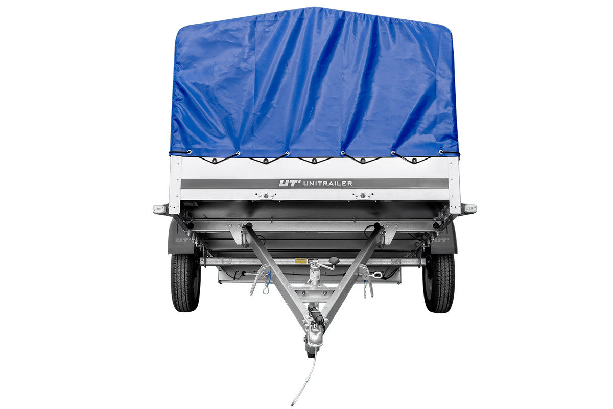 Remorque à un essieu 264 x 150 UNITRAILER GARDEN 265 KIPP avec arceau H-800 et bâche bleue