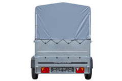 Remorque simple essieu 200 x 125 avec bâche haute, arceau, rehausses de ridelles et roue jockey – Garden Trailer 201 KIPP