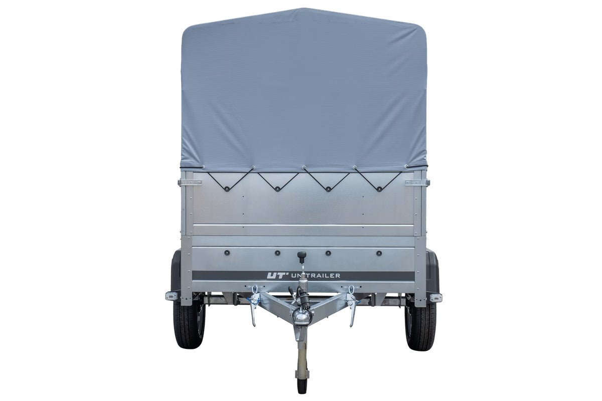 Remorque simple essieu 200 x 125 avec bâche haute, arceau, rehausses de ridelles et roue jockey – Garden Trailer 201 KIPP