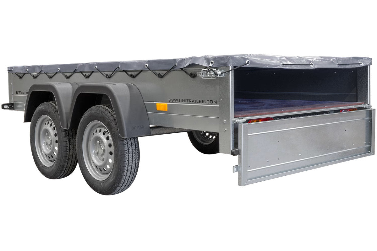 REMORQUE UNITRAILER 264/2 KIPP AVEC ROUE JOCKEY, TIGE DE SUPPORT DE BÂCHE ET BÂCHE PLATE GRISE