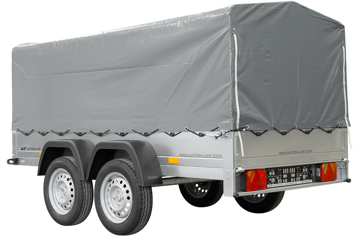 REMORQUE DOUBLE ESSIEUX UNITRAILER 264/2 KIPP AVEC ROUE JOCKEY, ARCEAU ET bâche GRISE
