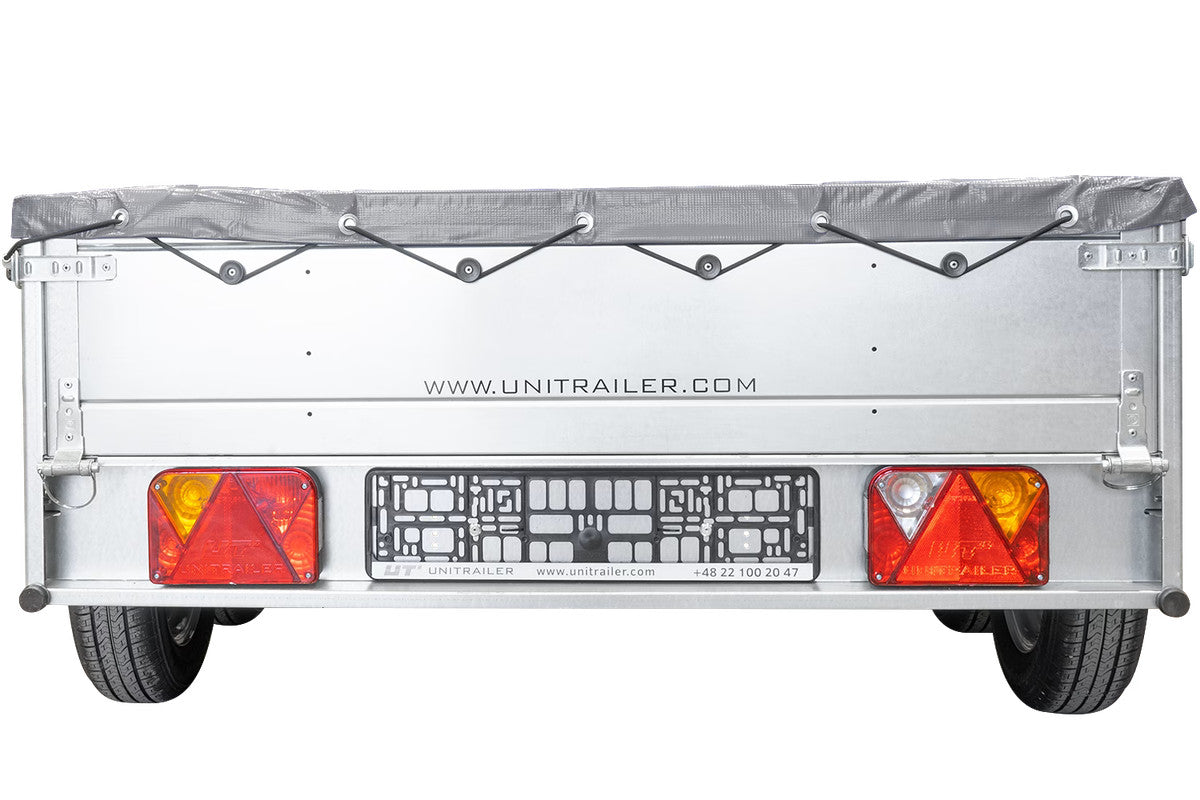 REMORQUE UNITRAILER 264/2 KIPP AVEC ROUE JOCKEY, TIGE DE SUPPORT DE BÂCHE ET BÂCHE PLATE GRISE