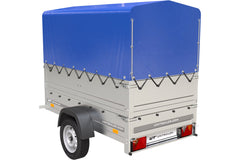 Remorque Garden Trailer 200 Kipp avec roue jockey, rehausses supplémentaire, arceau H-800 et bâche bleue