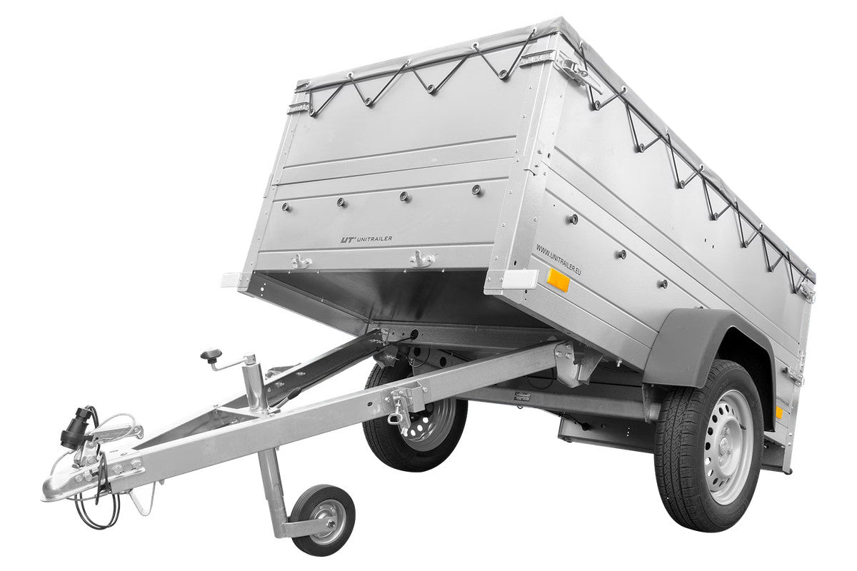 Remorque neuve 200 x 106 avec bâche plate, rehausses de ridelles et roue jockey – Garden Trailer 200 KIPP