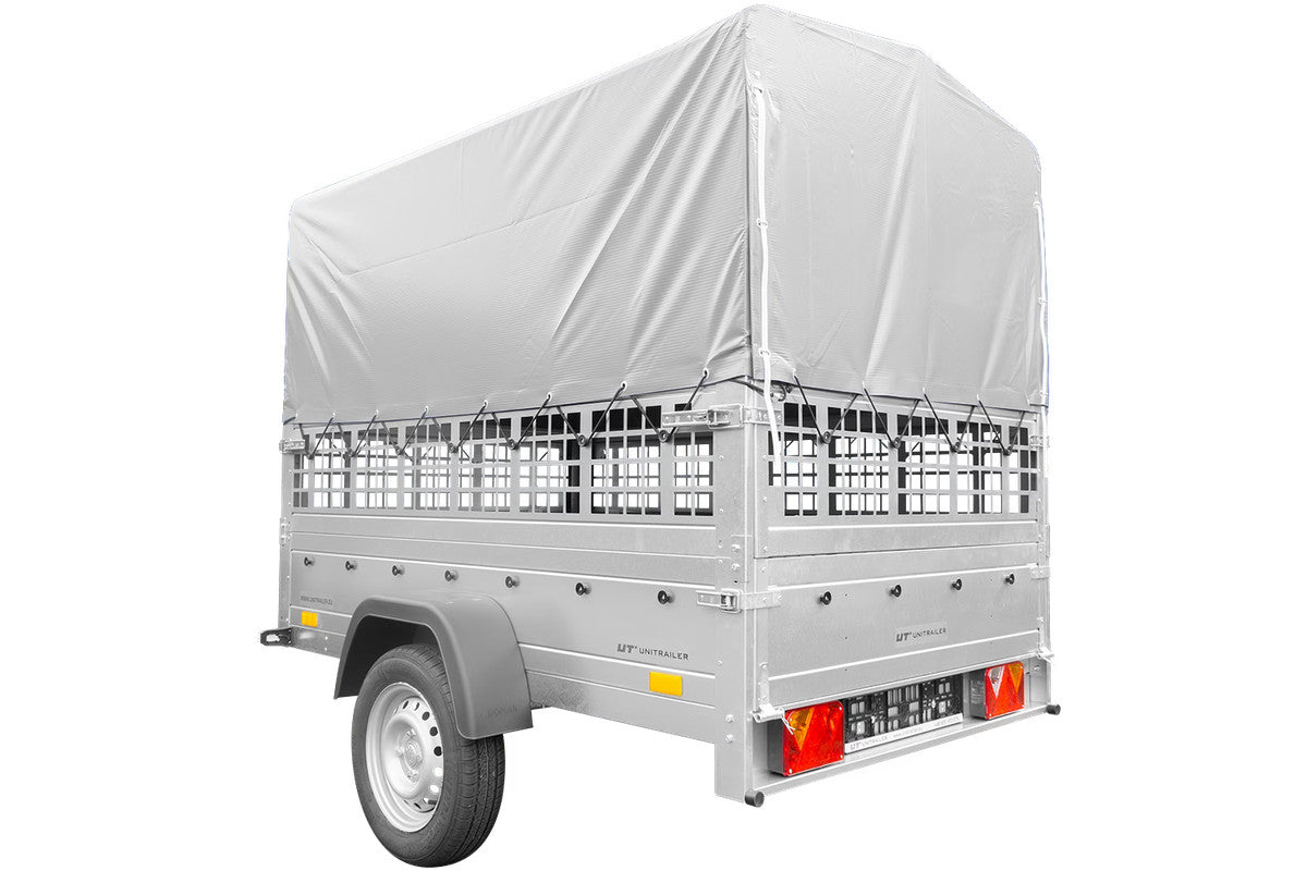Remorque pour permis B Garden Trailer 201 KIPP 500 kg 200 x 125 cm [avec rehausses grillagées, bâche haute, arceau et roue jockey]