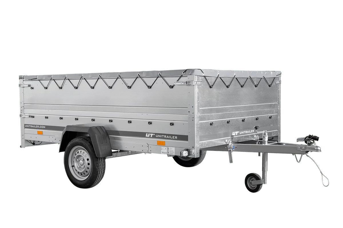 Remorque voiture 264 x 150 UNITRAILER GARDEN 265 KIPP avec ridelles BIS, cadre H-0 et bâche grise