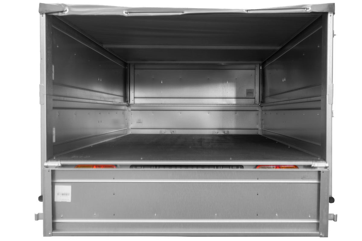 Remorque neuve 200 x 125 avec bâche plate, rehausses de ridelles et roue jockey – Garden Trailer 201 KIPP
