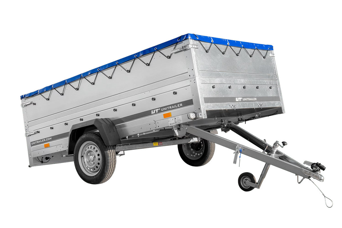 Remorque à essieu simple 264 x 150 UNITRAILER GARDEN 265 KIPP avec ridelles BIS, châssis H-0 et bâche bleue