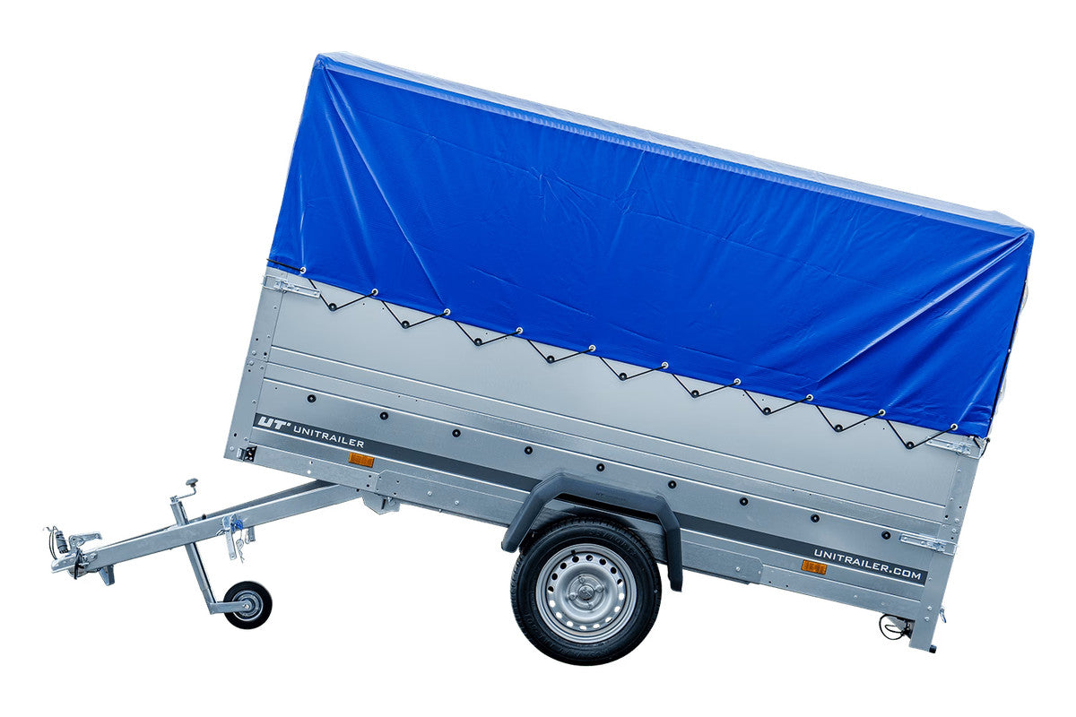REMORQUE 264 KIPP AVEC ROUE JOCKEY, CÔTÉS RIDELLES SUPPLÉMENTAIRES, CHÂSSIS H-800 ET BACHE BLEUE