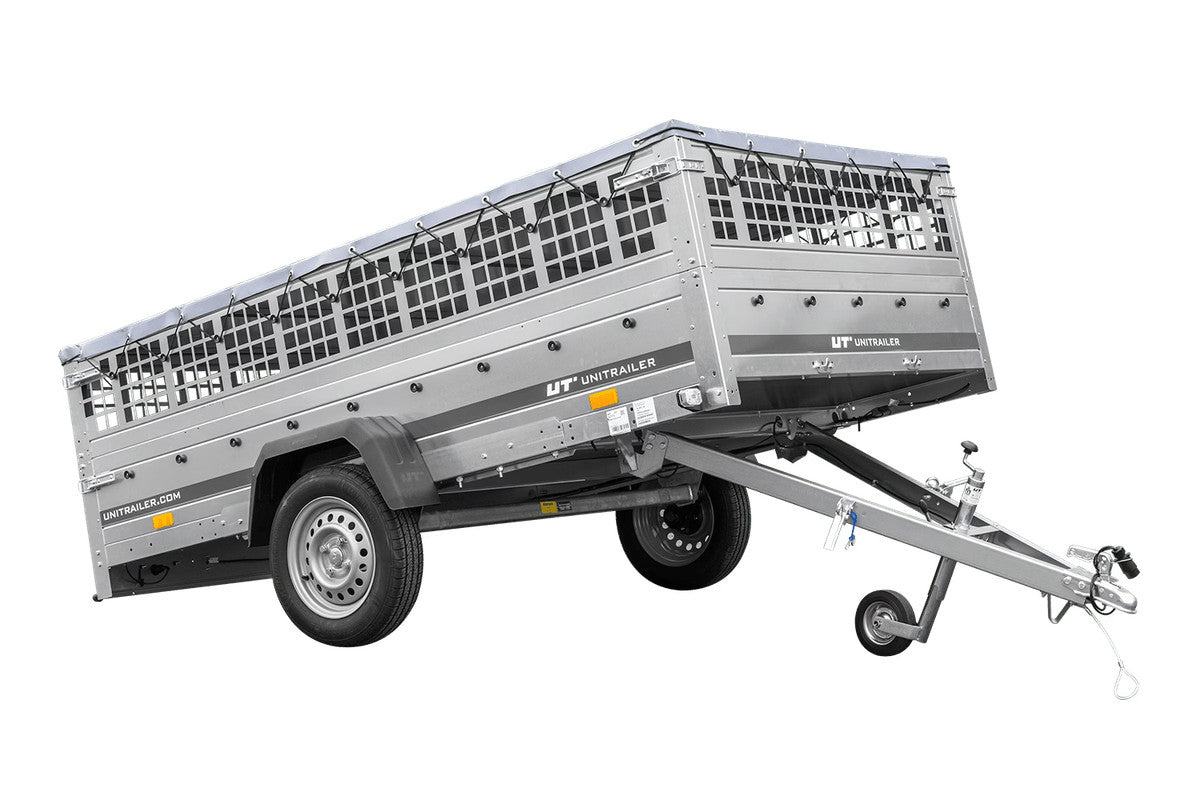 Remorque légère 264 x 150 UNITRAILER GARDEN 265 KIPP avec ridelles grillagées, châssis H-0 et bâche grise