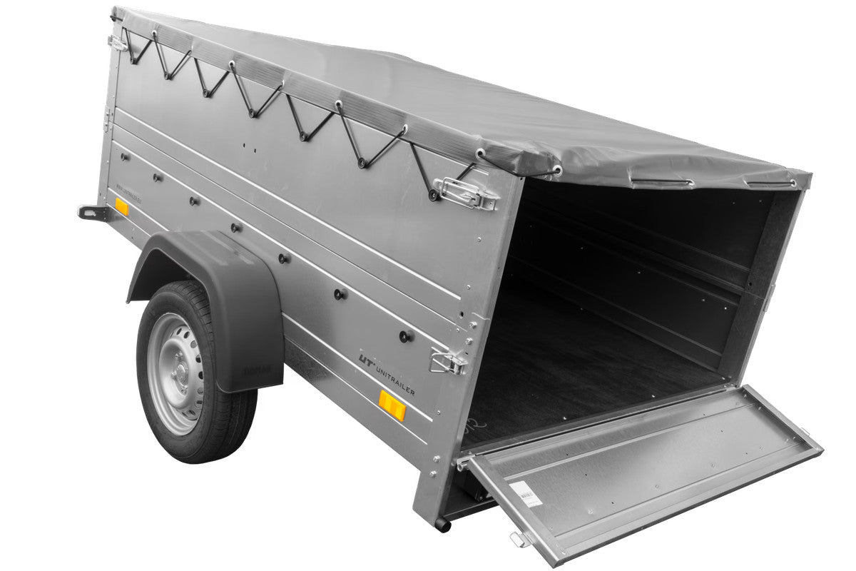 Remorque neuve 200 x 125 avec bâche plate, rehausses de ridelles et roue jockey – Garden Trailer 201 KIPP