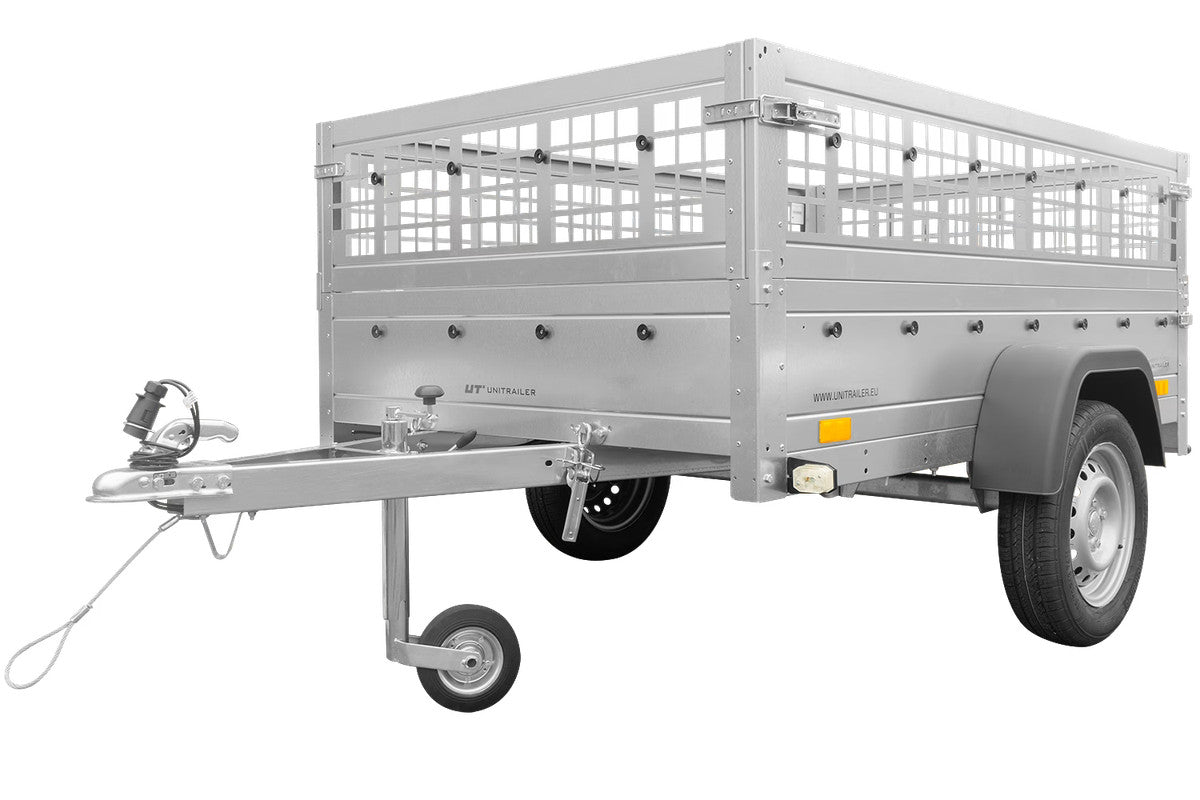 Remorque basculante 200 x 125 avec ridelles grillagées et roue jockey – Garden Trailer 201 KIPP