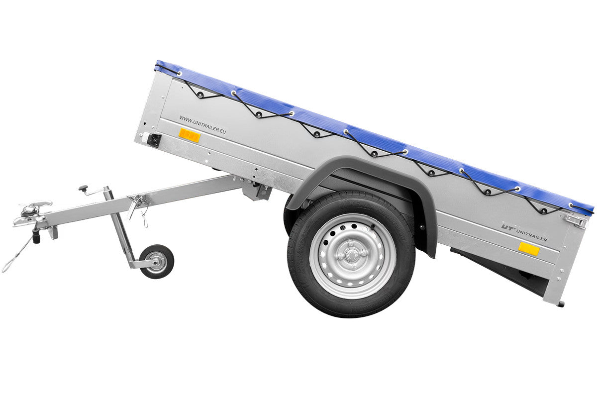Remorque galvanisée 200 x 125 cm Garden Trailer 201 KIPP [avec roue jockey, bâche plate bleue et tiges de support pour la bâche plate]