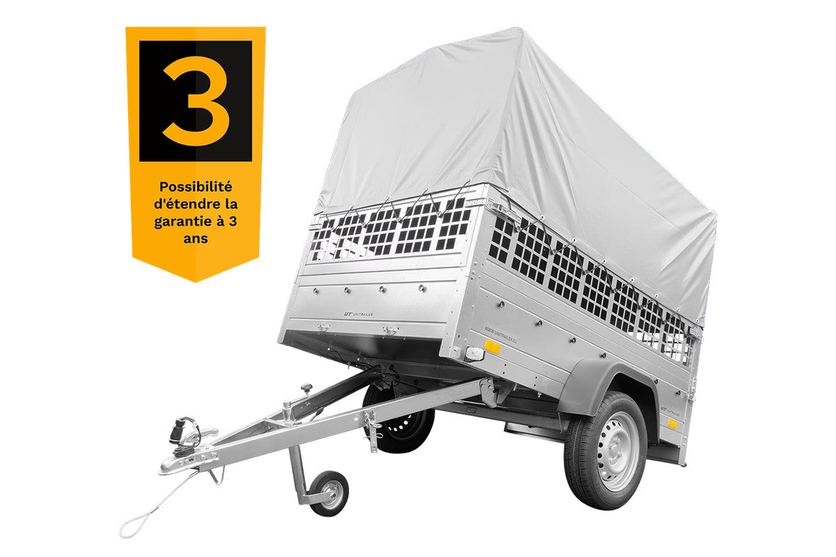 Remorque pour permis B Garden Trailer 201 KIPP 500 kg 200 x 125 cm [avec rehausses grillagées, bâche haute, arceau et roue jockey]