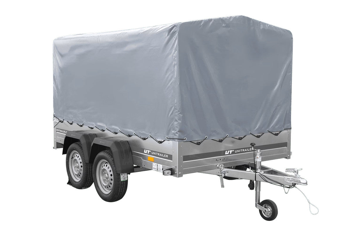 Remorque à deux essieux 264 x 150 UNITRAILER GARDEN 265/2 KIPP avec châssis H-1100 et bâche grise