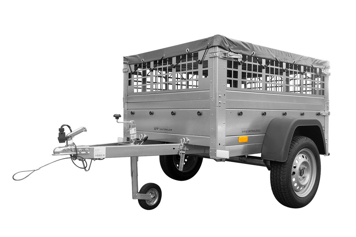 Remorque compacte à vendre – Garden Trailer 150 KIPP [avec bâche plate grise, roue jockey]