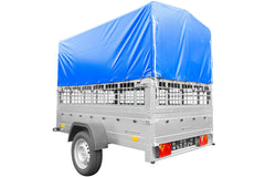 Remorque neuve à vendre Garden Trailer 201 KIPP 500 kg 200 x 125 cm [avec bâche haute bleue, arceau, ridelles grillagées et roue jockey]