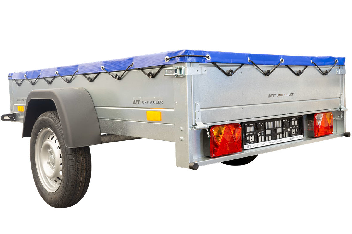 Remorque galvanisée 200 x 125 cm Garden Trailer 201 KIPP [avec roue jockey, bâche plate bleue et tiges de support pour la bâche plate]