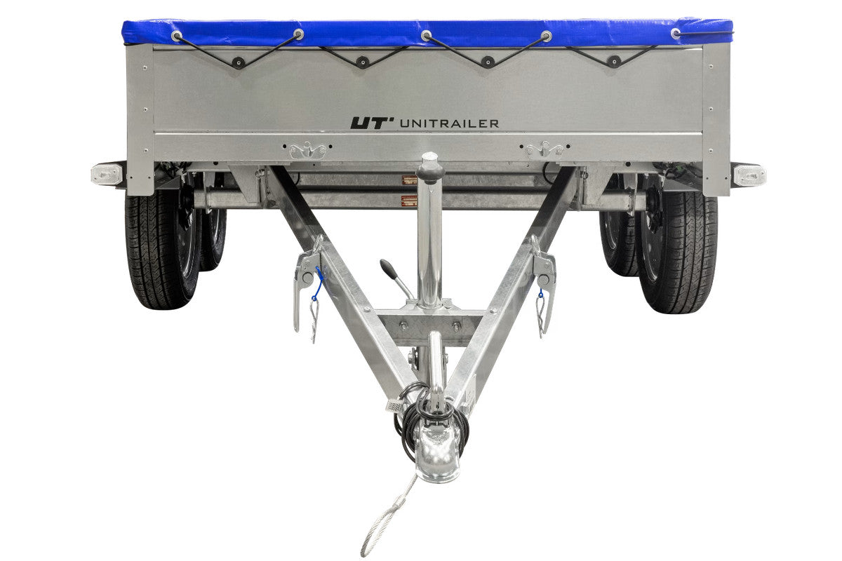 Remorque UNITRAILER 264/2 KIPP AVEC ROUE JOCKEY, TIGES DE SUPPORT ET BÂCHE PLATE BLEUE