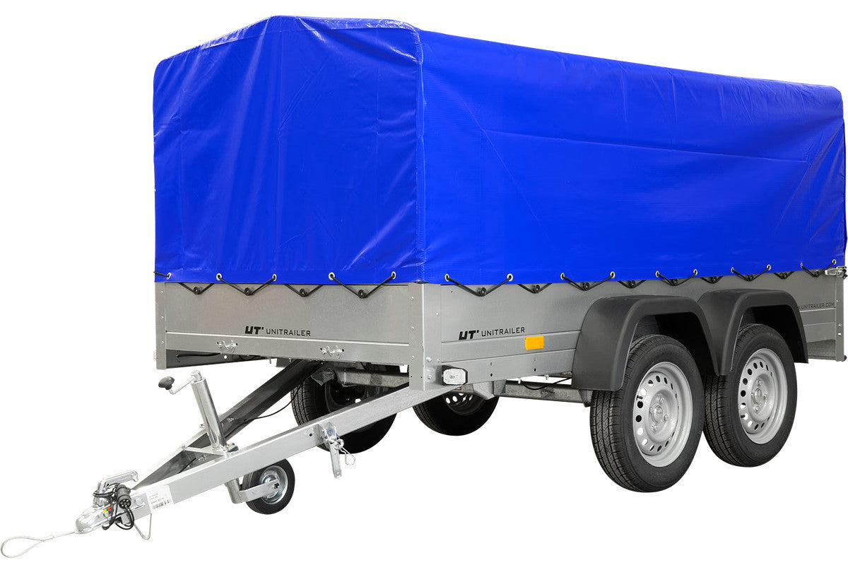 REMORQUE DE JARDIN UNITRAILER 264/2 KIPP AVEC ROUE DE SUPPORT, CHÂSSIS H-800 ET COUVERCLE BLEU