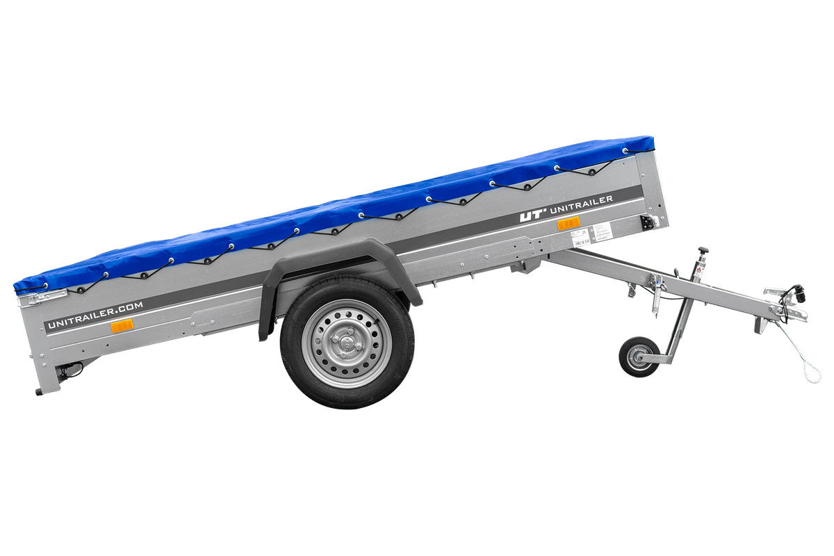 Remorque à un essieu 264 x 150 UNITRAILER GARDEN 265 KIPP avec châssis H-0 et bâche bleue