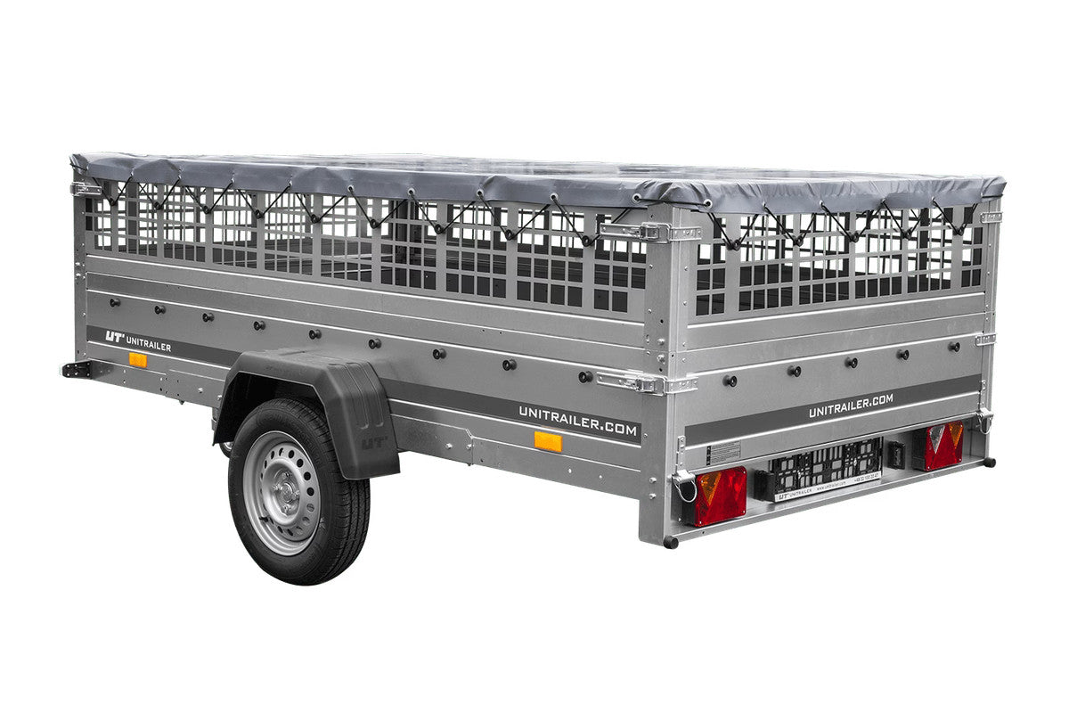 Remorque légère 264 x 150 UNITRAILER GARDEN 265 KIPP avec ridelles grillagées, châssis H-0 et bâche grise